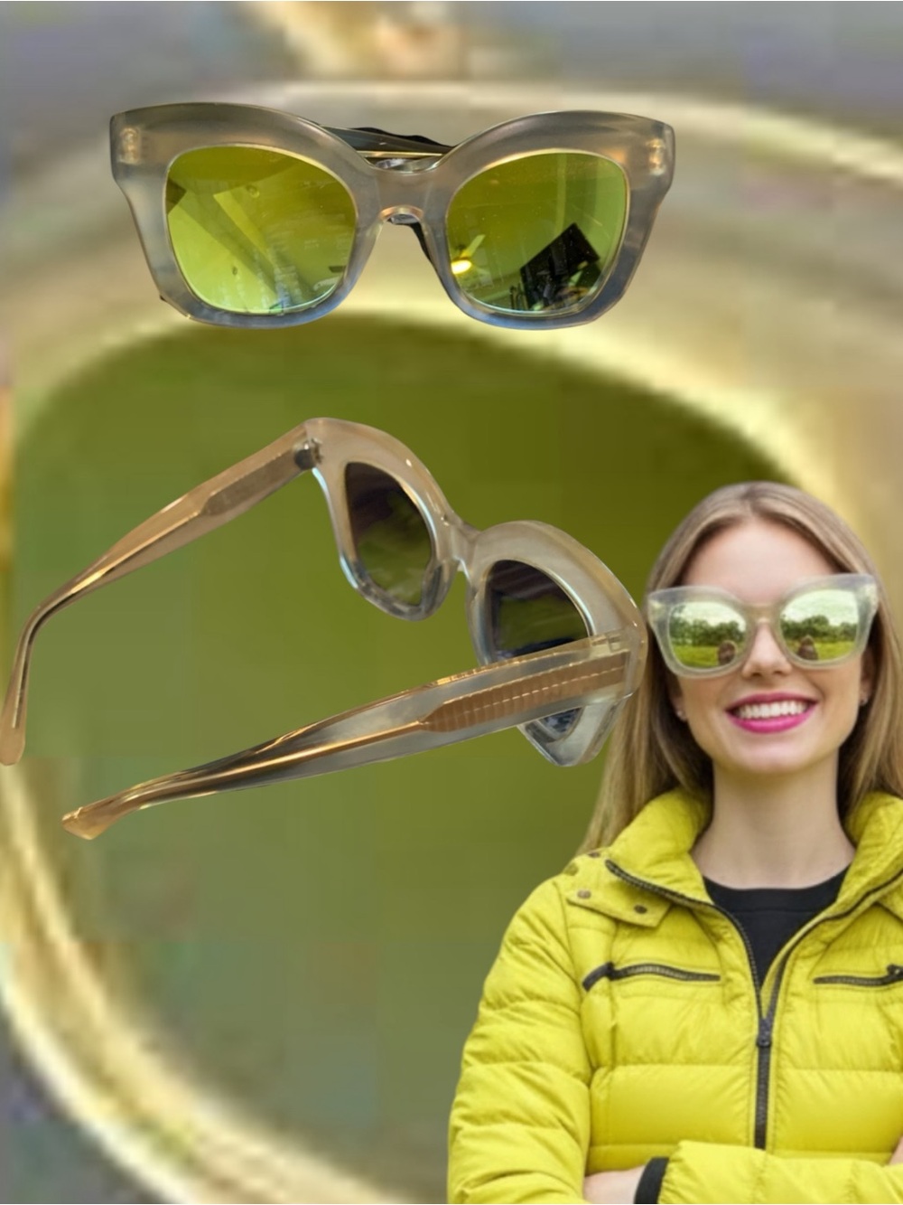 KREWE Clear Frame Sunglasses with Green Lenses
